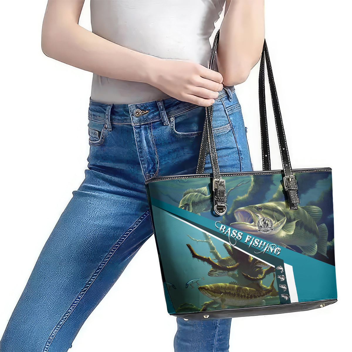 Happy Father's Day Bass Fishing Leather Tote Bag Dad and Son DT02