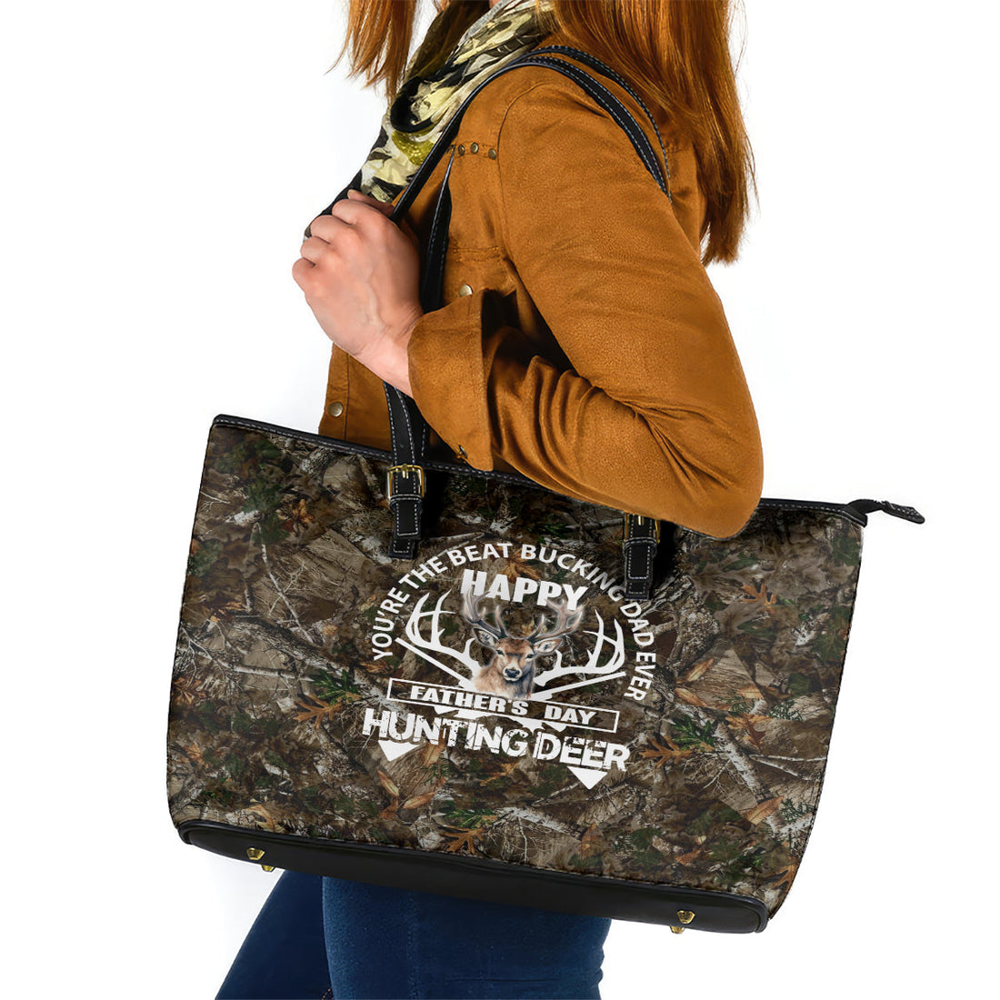 Happy Father's Day Deer Hunting Leather Tote Bag Dad I Love You DT02