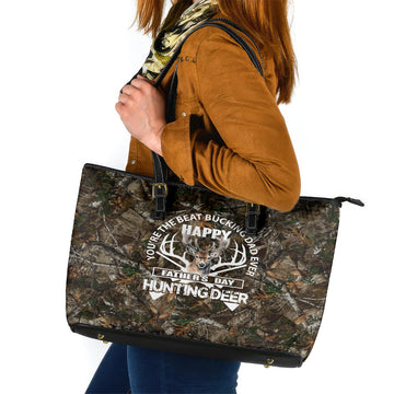 Happy Father's Day Deer Hunting Leather Tote Bag Dad I Love You DT02