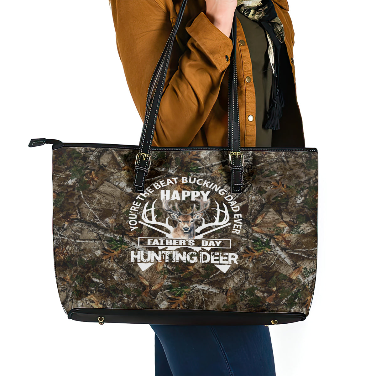 Happy Father's Day Deer Hunting Leather Tote Bag Dad I Love You DT02
