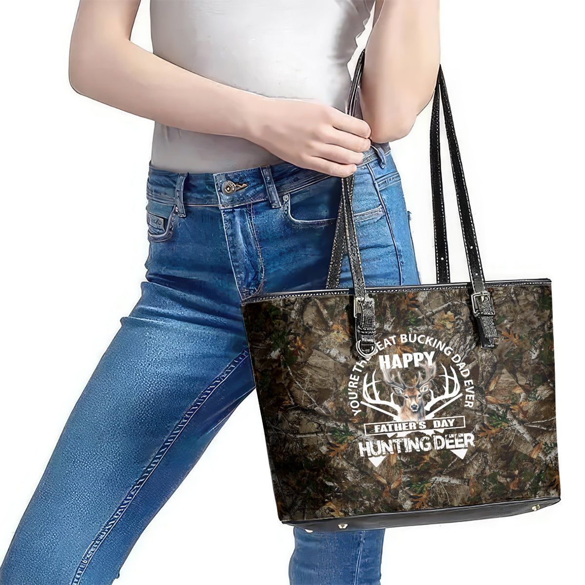 Happy Father's Day Deer Hunting Leather Tote Bag Dad I Love You DT02