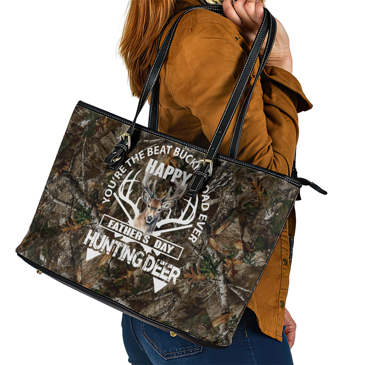 Happy Father's Day Deer Hunting Leather Tote Bag Dad I Love You DT02