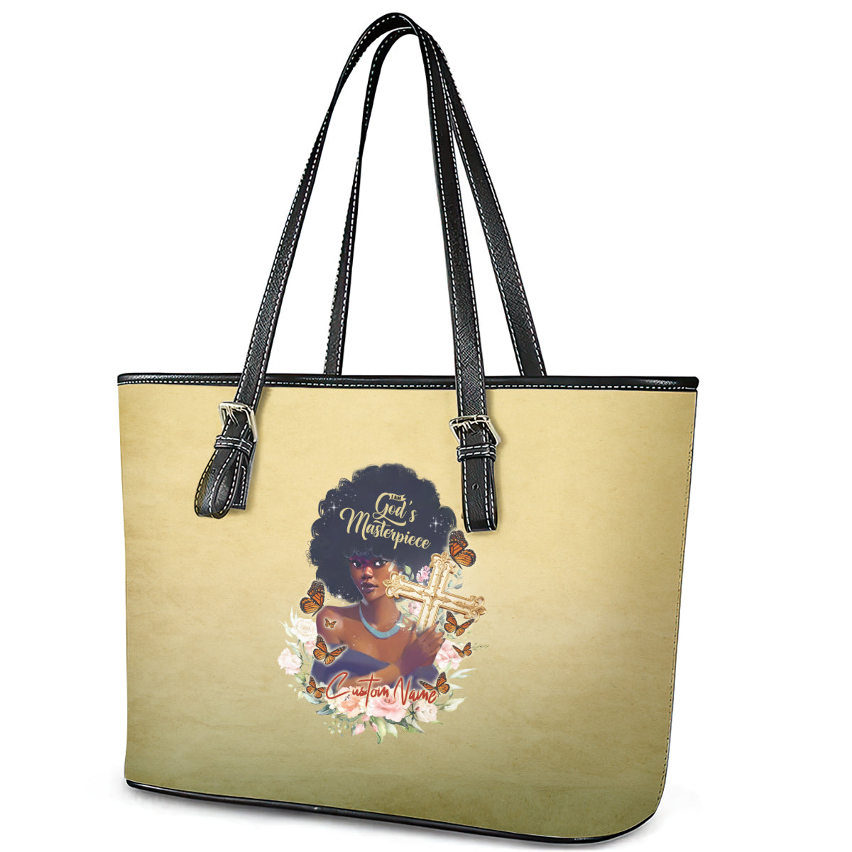 Personalized I Am God's Masterpiece Leather Tote Bag African Women DT02