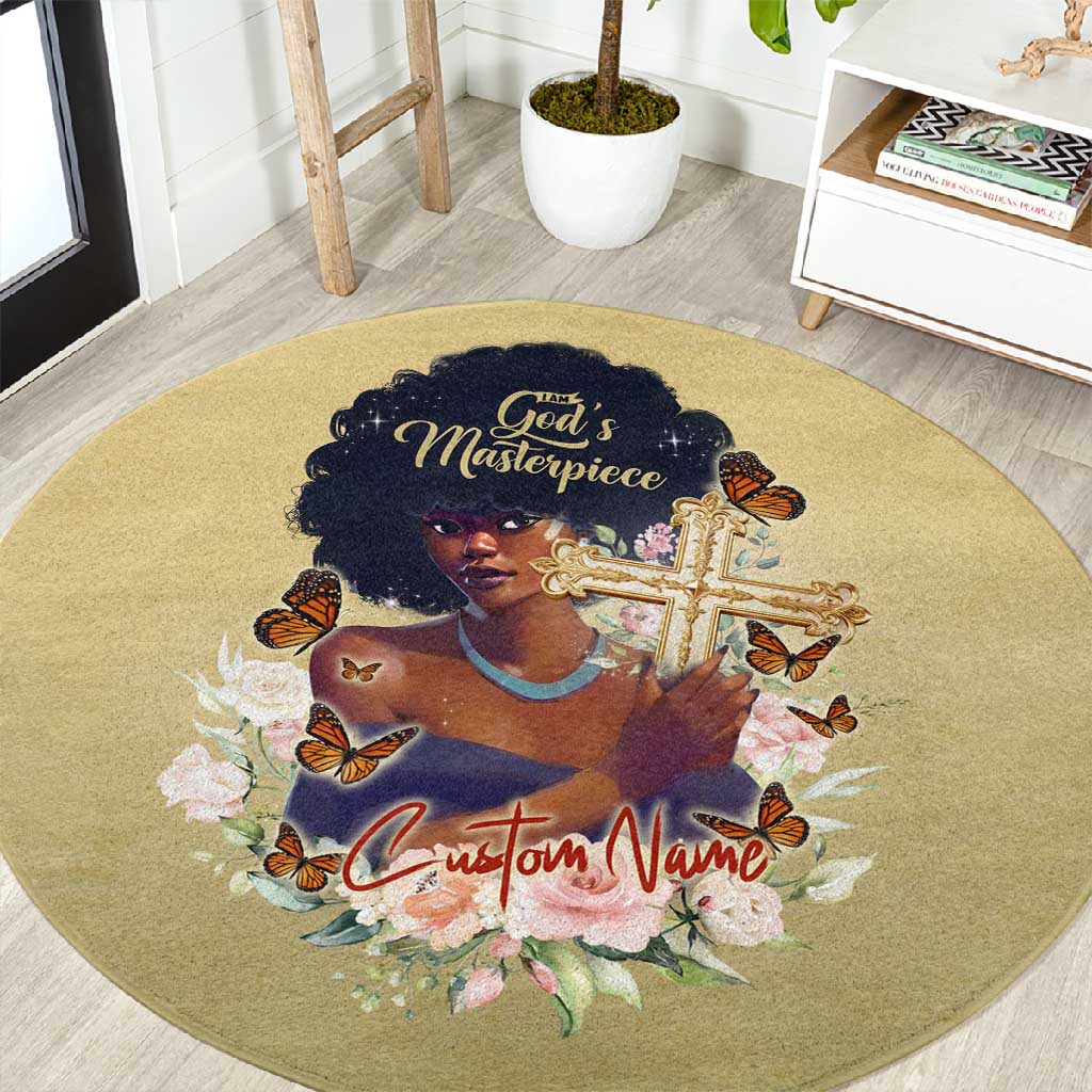 Personalized I Am God's Masterpiece Round Carpet African Women DT02