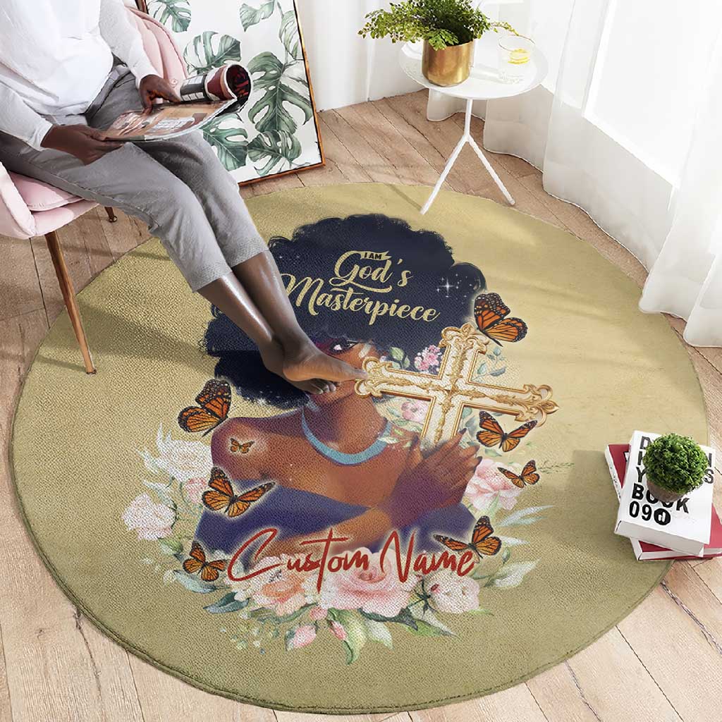 Personalized I Am God's Masterpiece Round Carpet African Women DT02