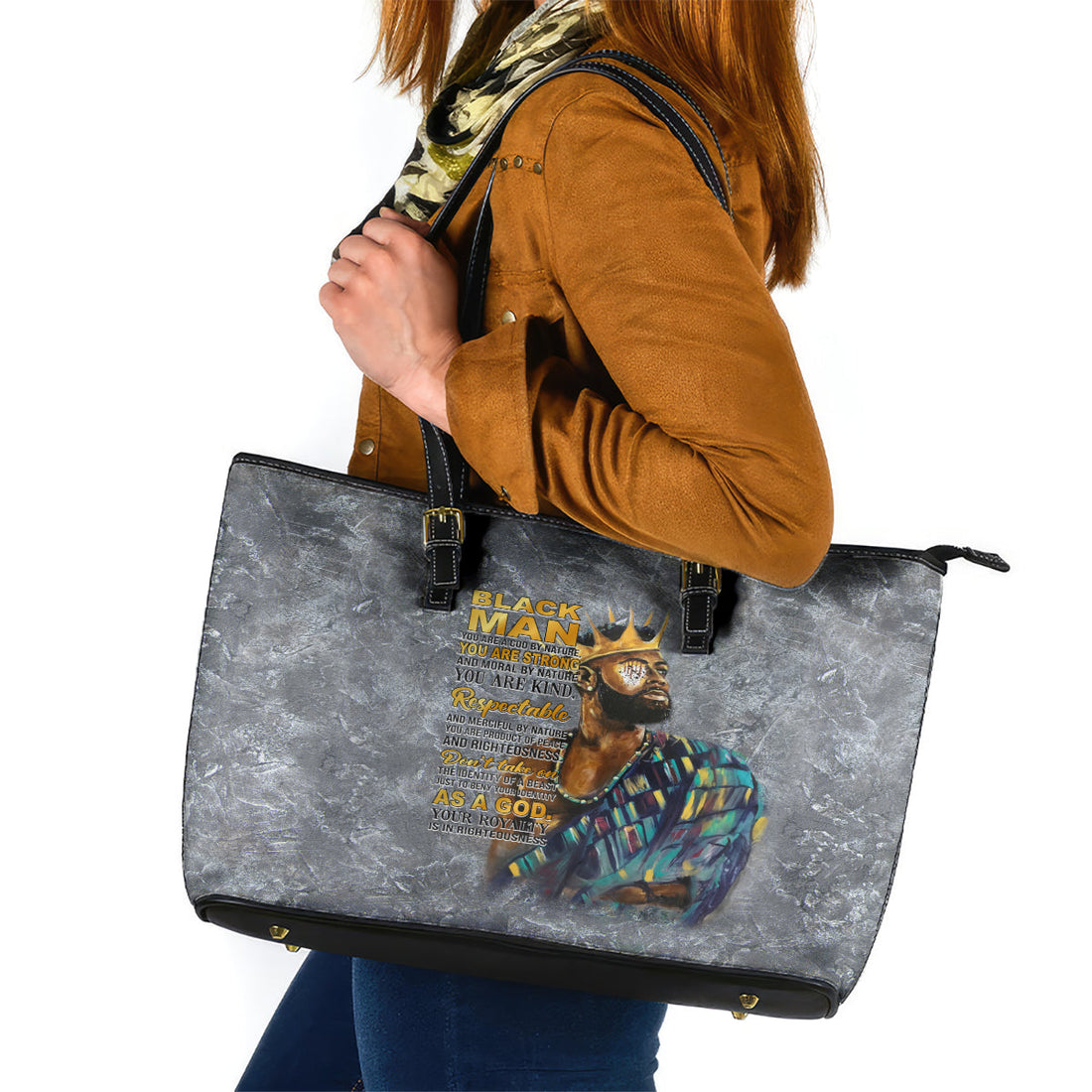 Black Man Africa Leather Tote Bag Naturally King DT02