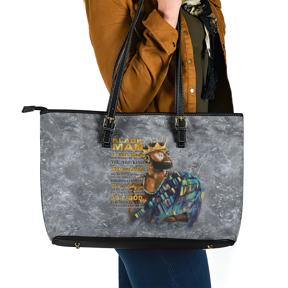 Black Man Africa Leather Tote Bag Naturally King DT02