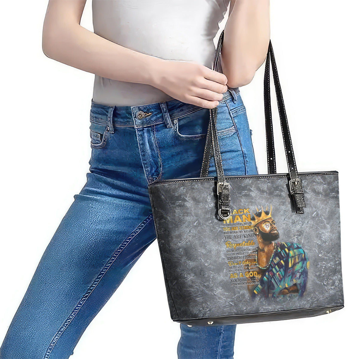 Black Man Africa Leather Tote Bag Naturally King DT02