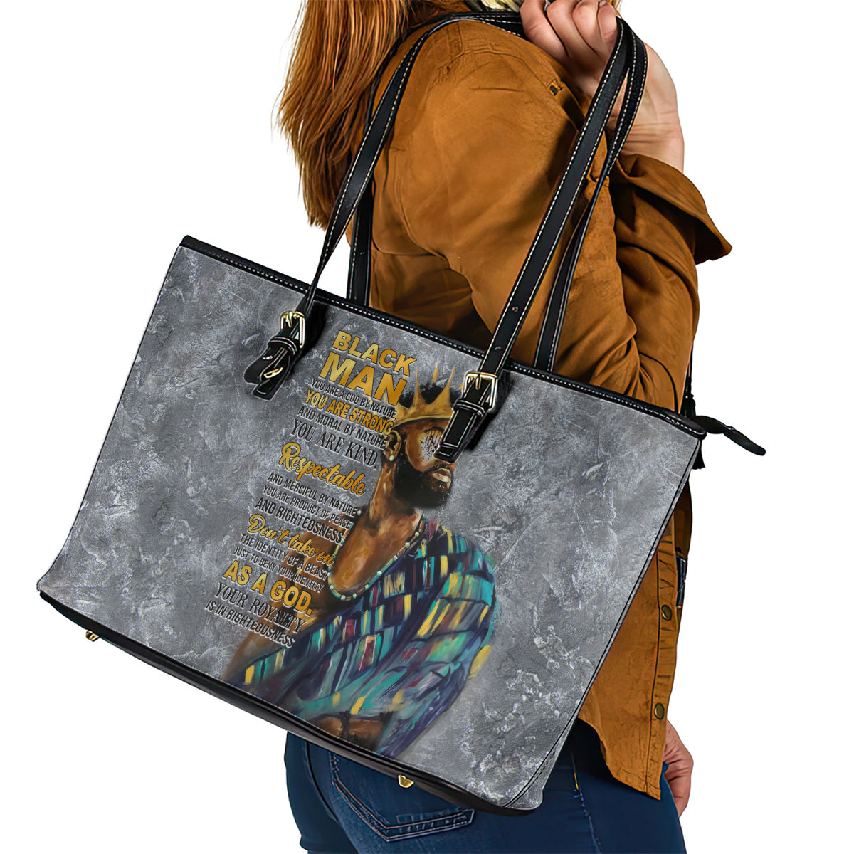 Black Man Africa Leather Tote Bag Naturally King DT02