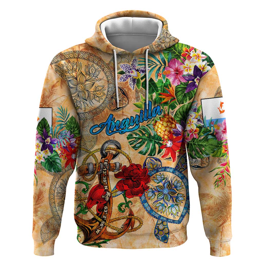 Anguilla Hoodie Geographic Coordinate Anchor - Turlte Tropical DT02