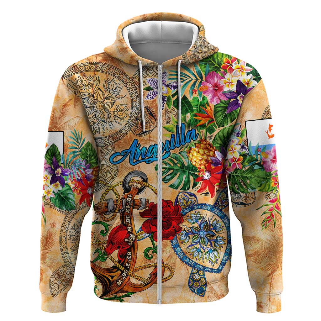 Anguilla Hoodie Geographic Coordinate Anchor - Turlte Tropical DT02