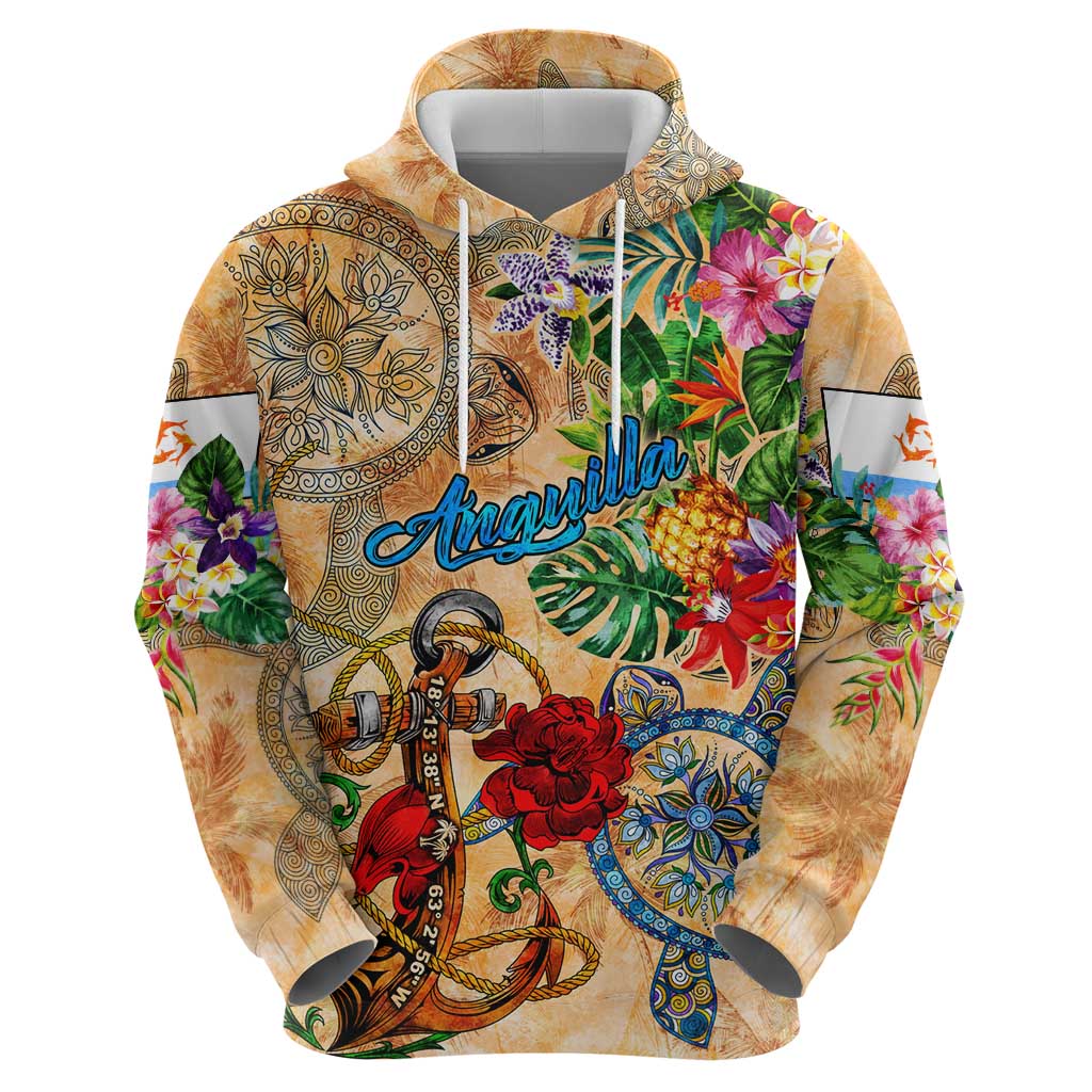 Anguilla Hoodie Geographic Coordinate Anchor - Turlte Tropical DT02