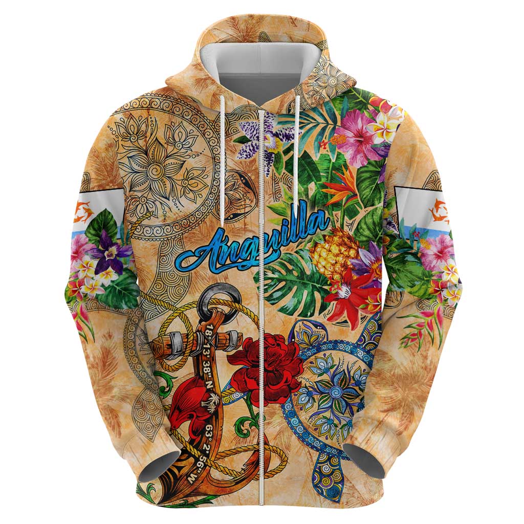 Anguilla Hoodie Geographic Coordinate Anchor - Turlte Tropical DT02
