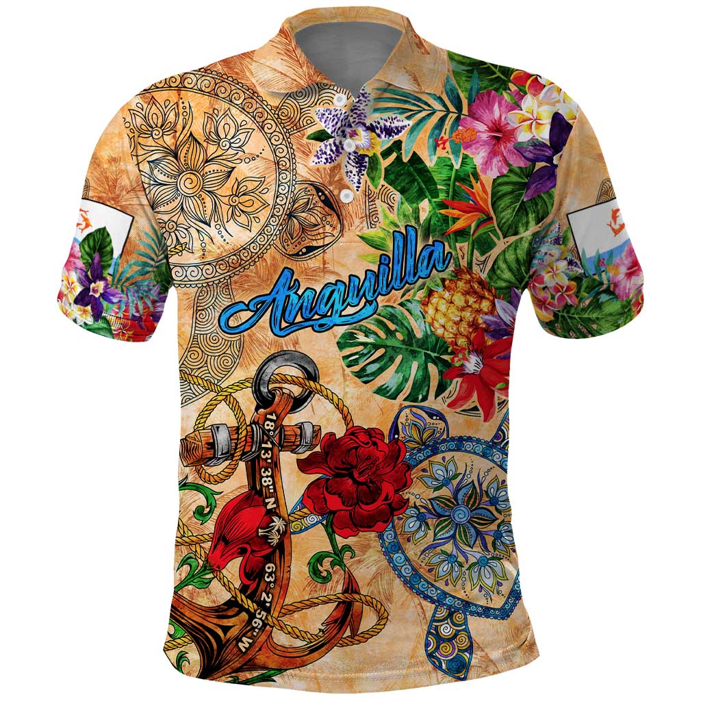 Anguilla Polo Shirt Geographic Coordinate Anchor - Turlte Tropical DT02