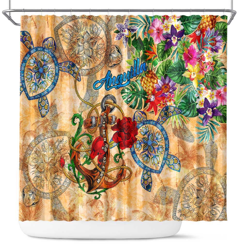 Anguilla Shower Curtain Geographic Coordinate Anchor - Turlte Tropical DT02