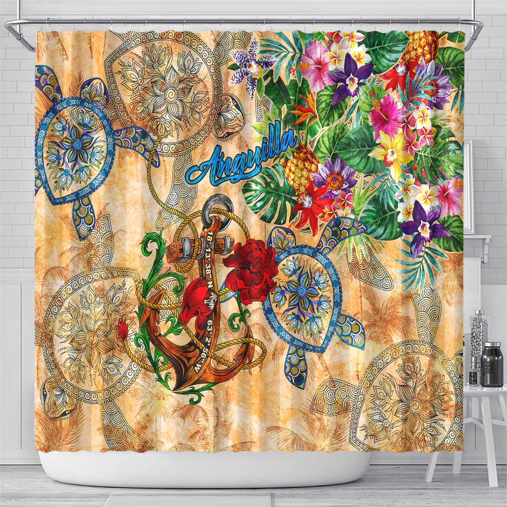 Anguilla Shower Curtain Geographic Coordinate Anchor - Turlte Tropical DT02