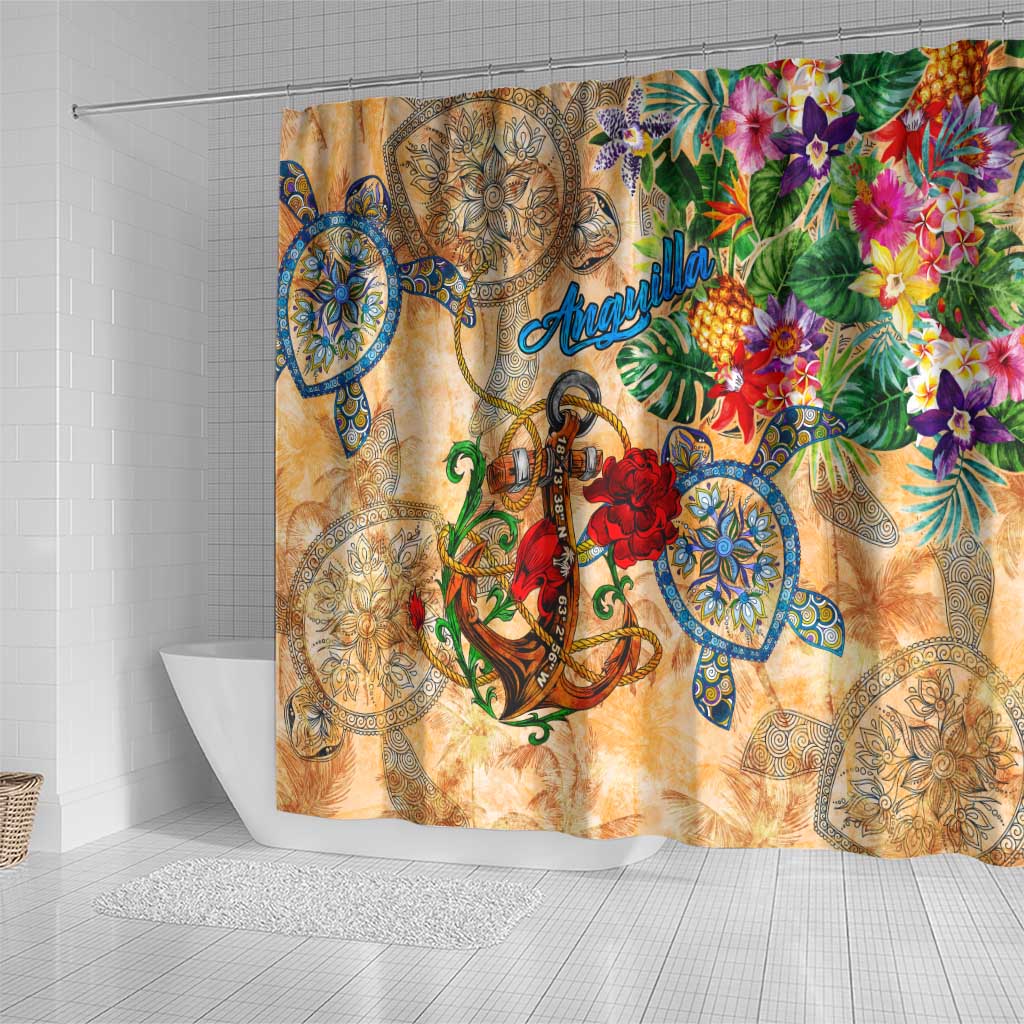 Anguilla Shower Curtain Geographic Coordinate Anchor - Turlte Tropical DT02