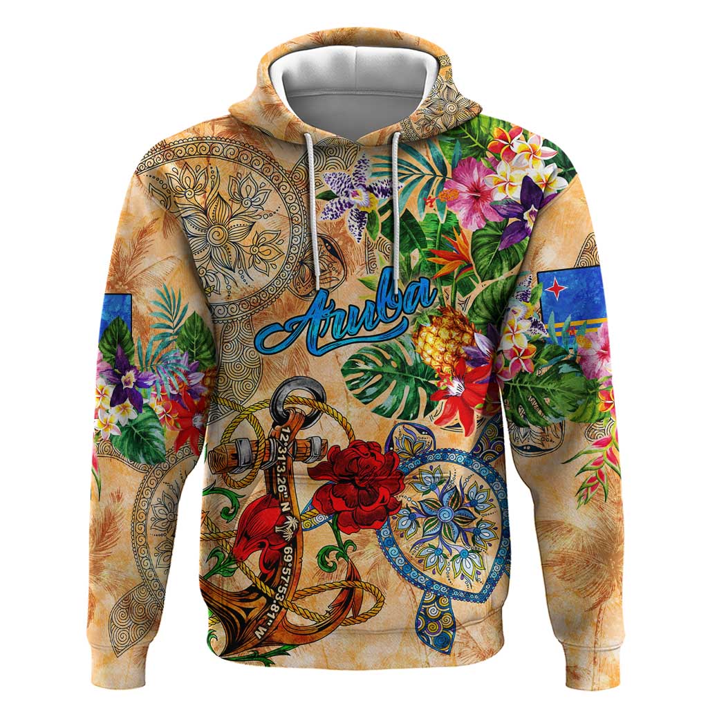 Aruba Hoodie Geographic Coordinate Anchor - Turlte Tropical DT02