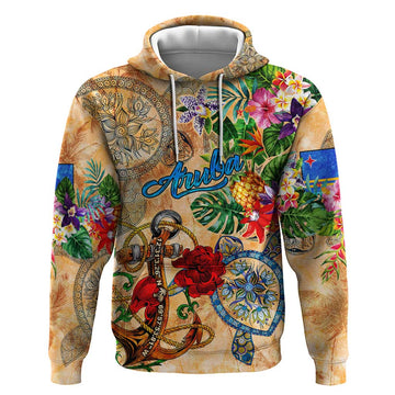Aruba Hoodie Geographic Coordinate Anchor - Turlte Tropical DT02
