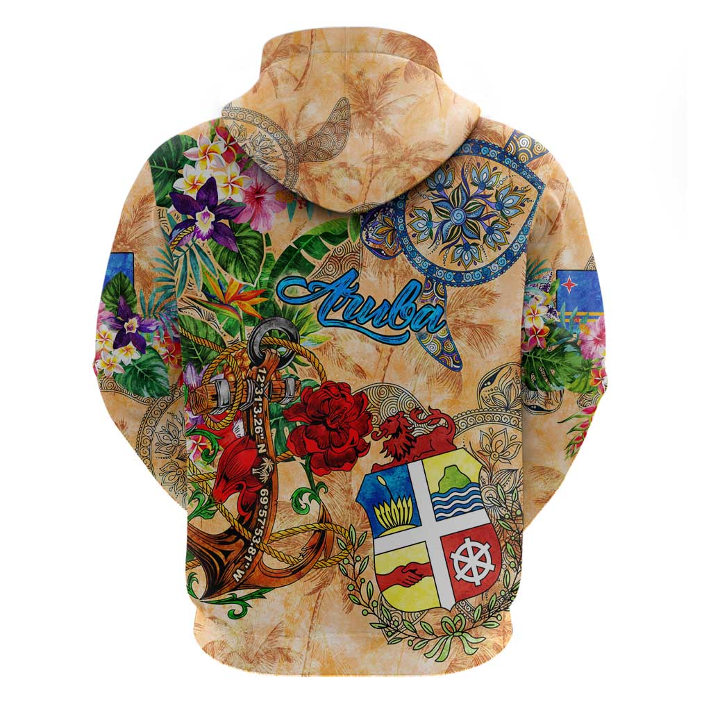 Aruba Hoodie Geographic Coordinate Anchor - Turlte Tropical DT02