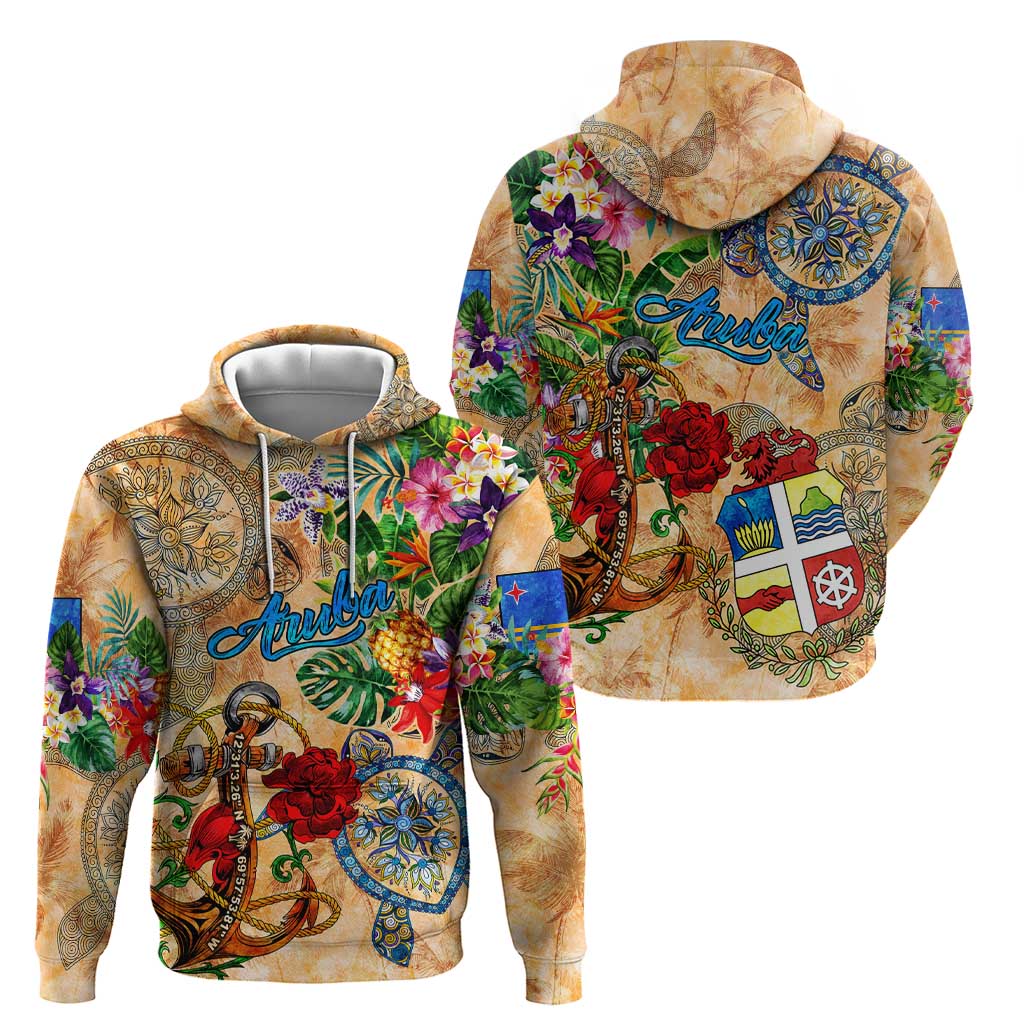 Aruba Hoodie Geographic Coordinate Anchor - Turlte Tropical DT02