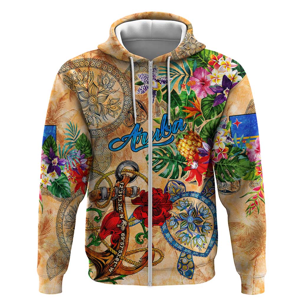 Aruba Hoodie Geographic Coordinate Anchor - Turlte Tropical DT02