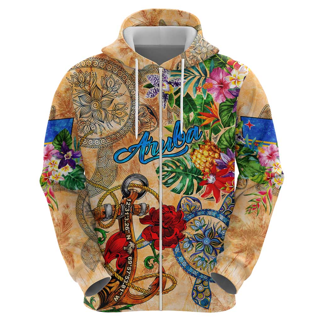 Aruba Hoodie Geographic Coordinate Anchor - Turlte Tropical DT02