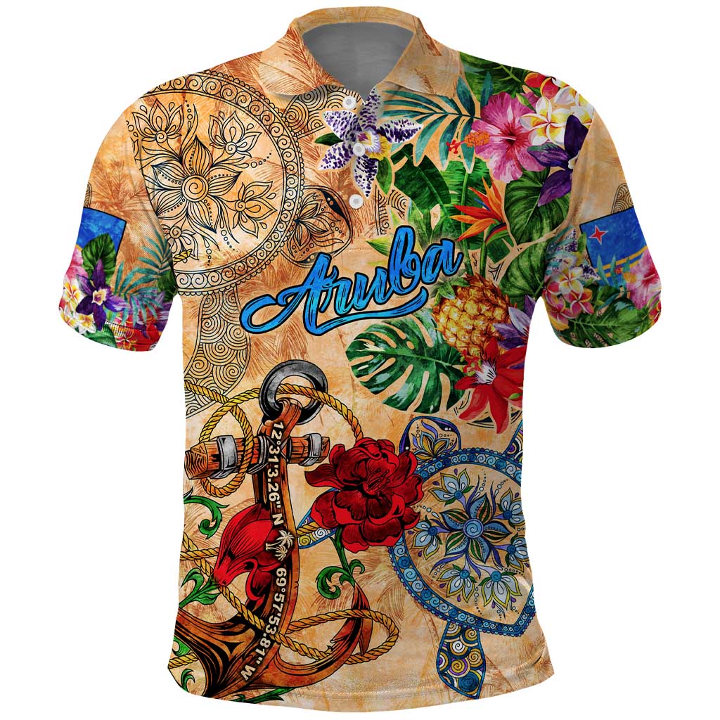 Aruba Polo Shirt Geographic Coordinate Anchor - Turlte Tropical DT02
