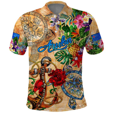 Aruba Polo Shirt Geographic Coordinate Anchor - Turlte Tropical DT02