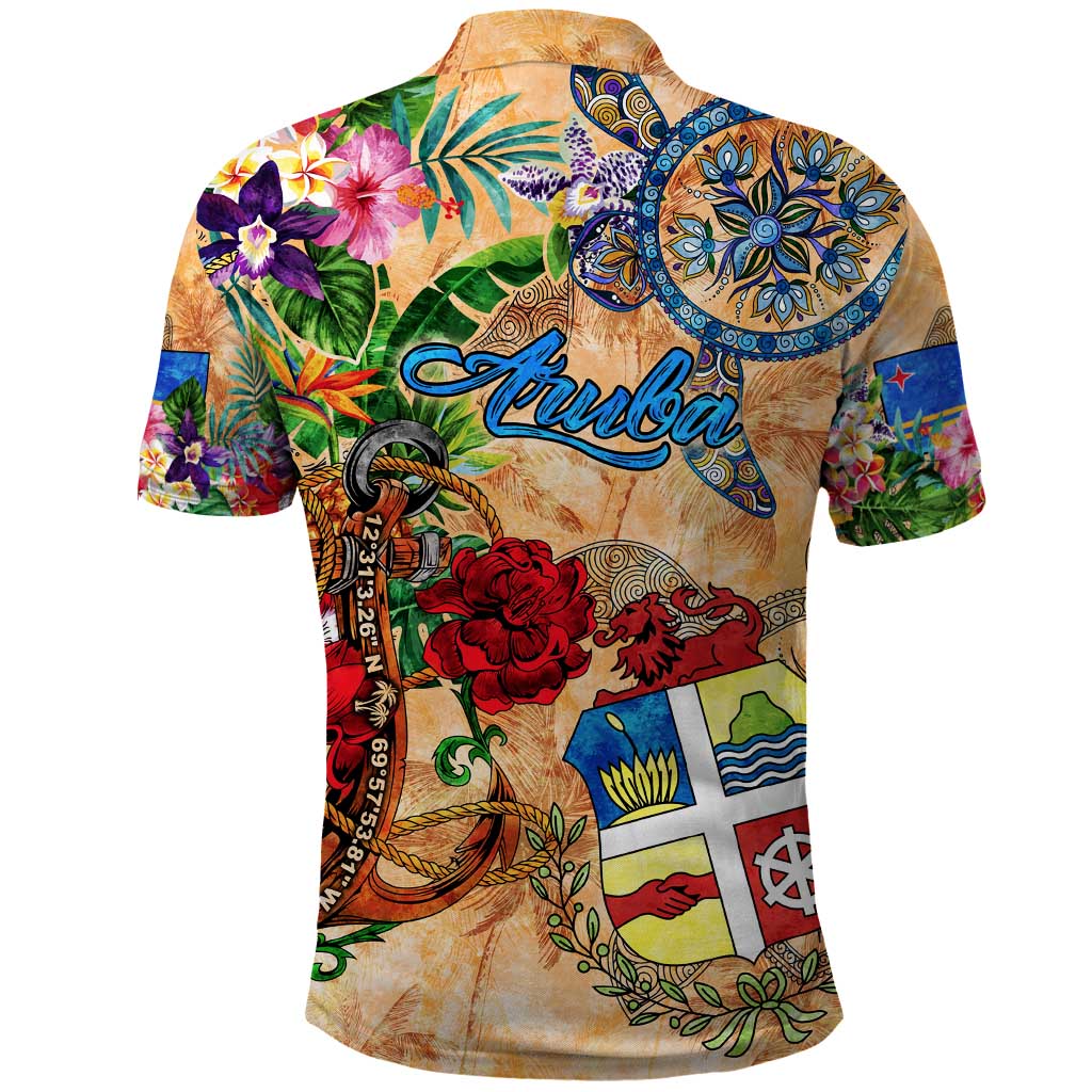 Aruba Polo Shirt Geographic Coordinate Anchor - Turlte Tropical DT02