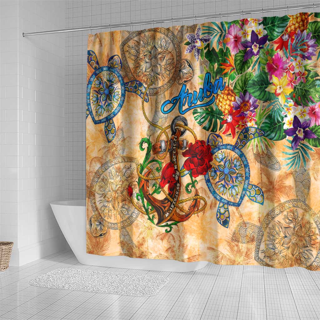 Aruba Shower Curtain Geographic Coordinate Anchor - Turlte Tropical DT02