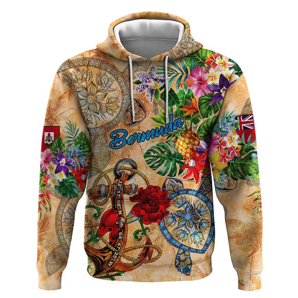 Bermuda Hoodie Geographic Coordinate Anchor - Turlte Tropical DT02