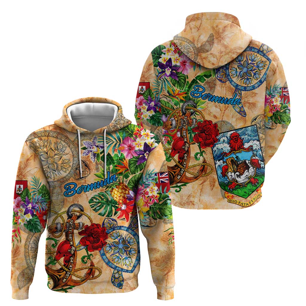 Bermuda Hoodie Geographic Coordinate Anchor - Turlte Tropical DT02