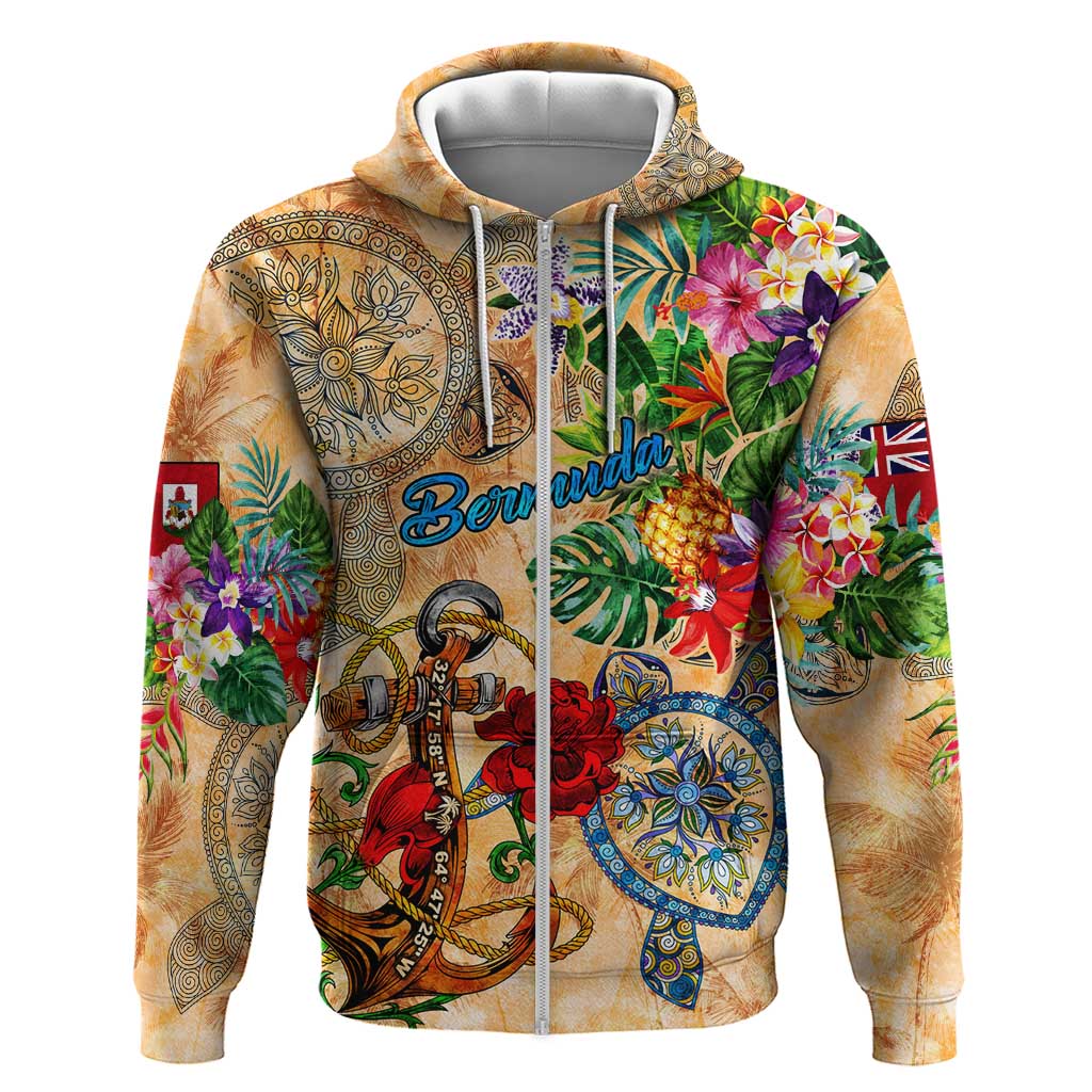 Bermuda Hoodie Geographic Coordinate Anchor - Turlte Tropical DT02