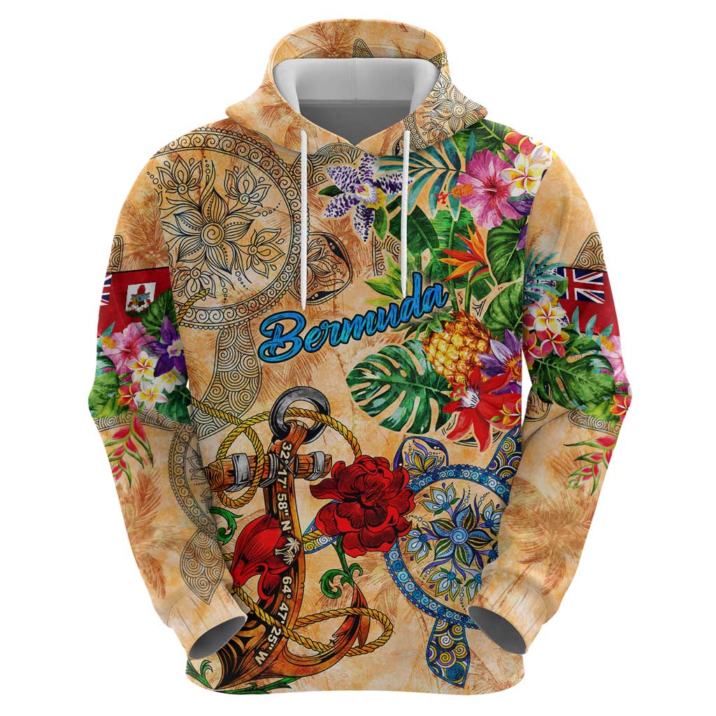 Bermuda Hoodie Geographic Coordinate Anchor - Turlte Tropical DT02