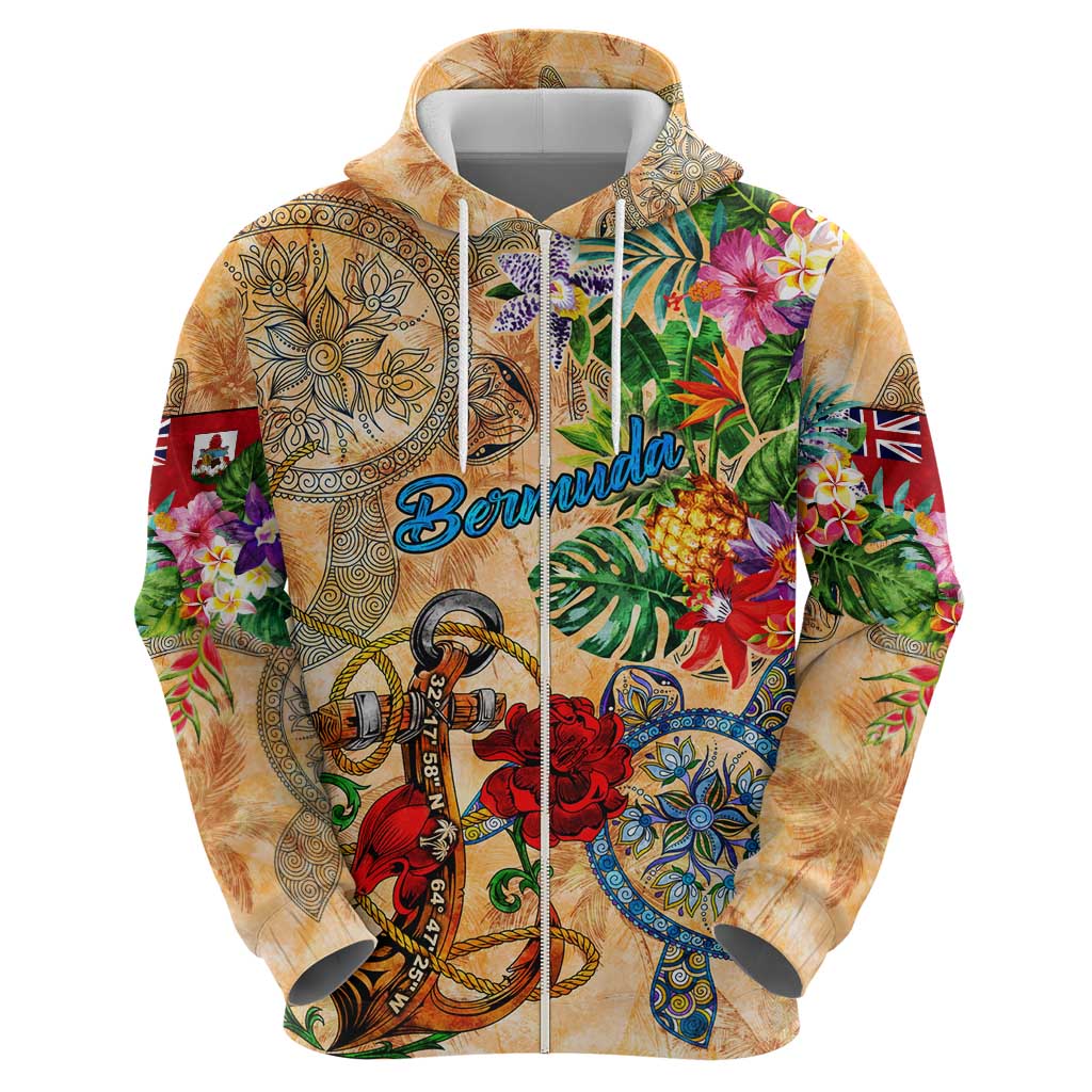 Bermuda Hoodie Geographic Coordinate Anchor - Turlte Tropical DT02