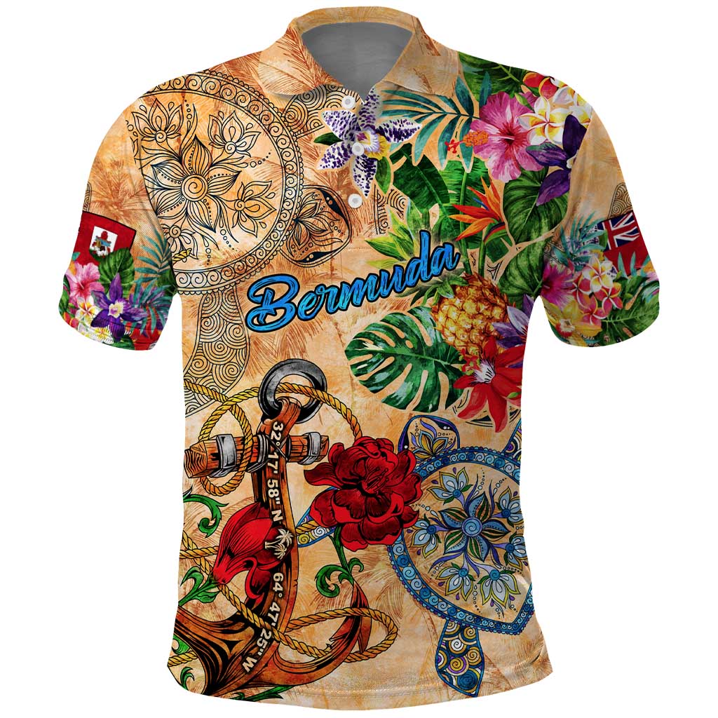 Bermuda Polo Shirt Geographic Coordinate Anchor - Turlte Tropical DT02