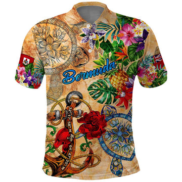 Bermuda Polo Shirt Geographic Coordinate Anchor - Turlte Tropical DT02