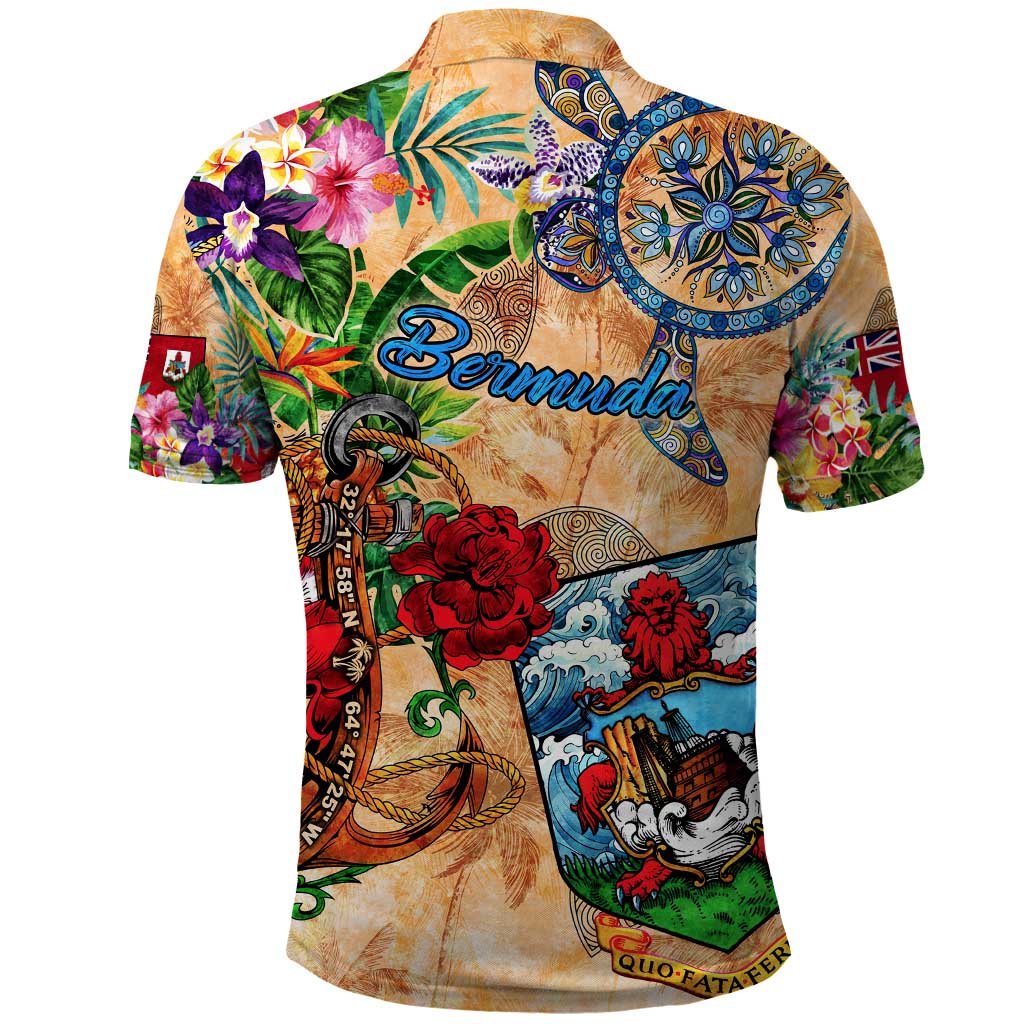 Bermuda Polo Shirt Geographic Coordinate Anchor - Turlte Tropical DT02