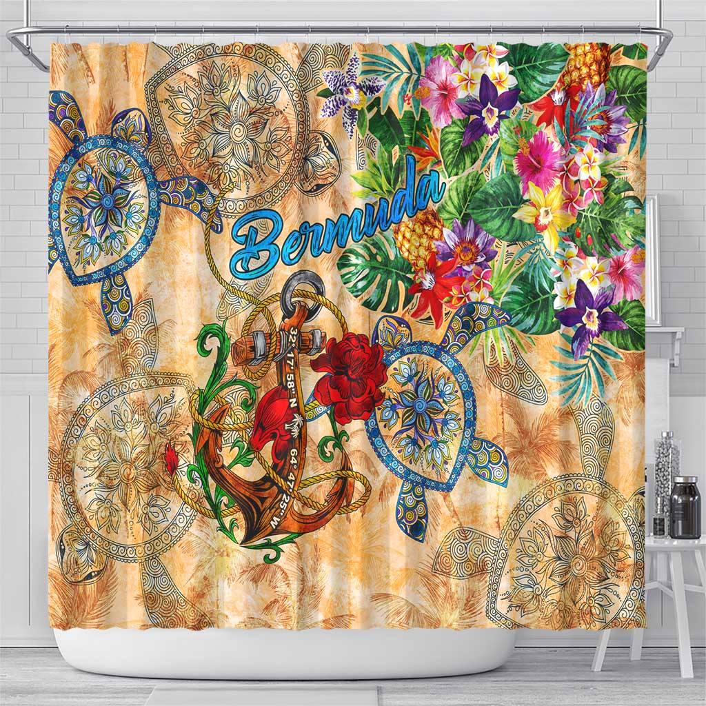 Bermuda Shower Curtain Geographic Coordinate Anchor - Turlte Tropical DT02