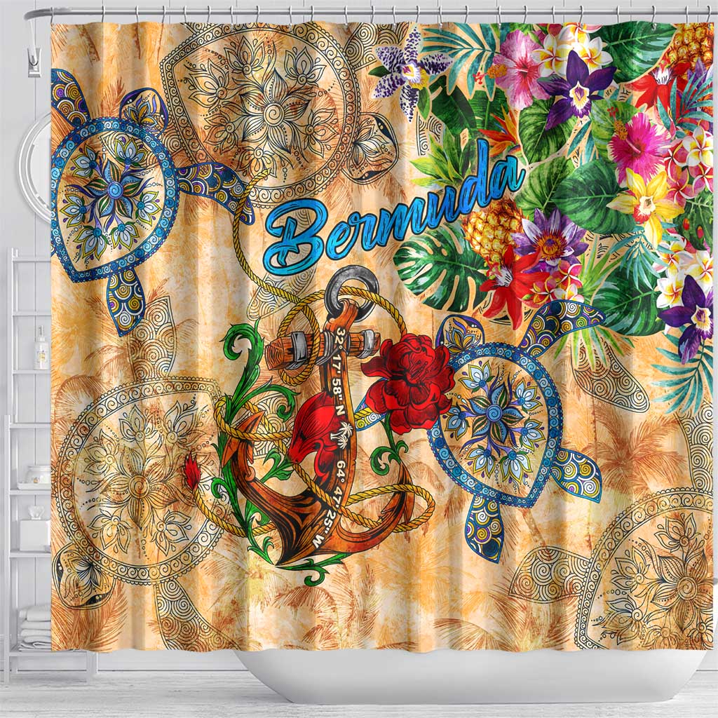 Bermuda Shower Curtain Geographic Coordinate Anchor - Turlte Tropical DT02
