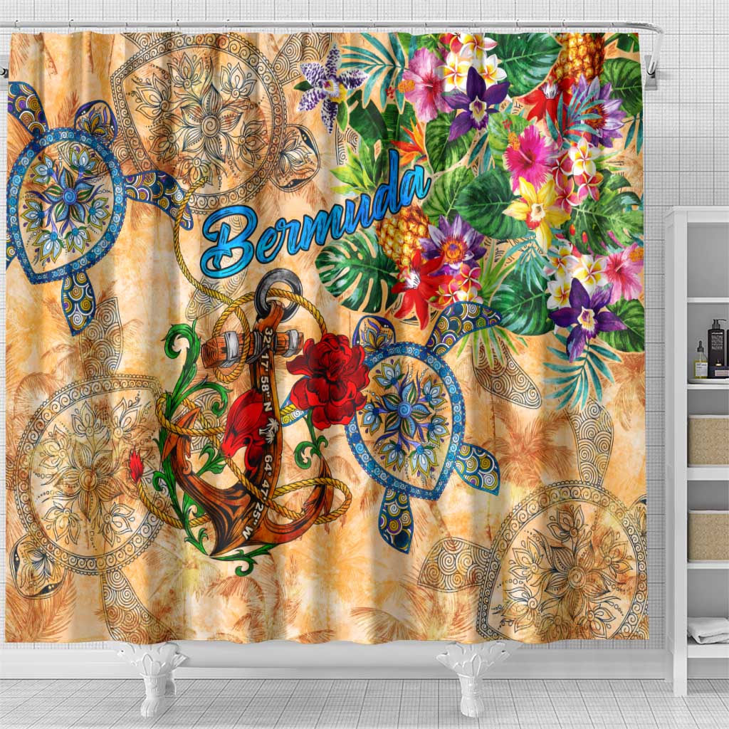 Bermuda Shower Curtain Geographic Coordinate Anchor - Turlte Tropical DT02