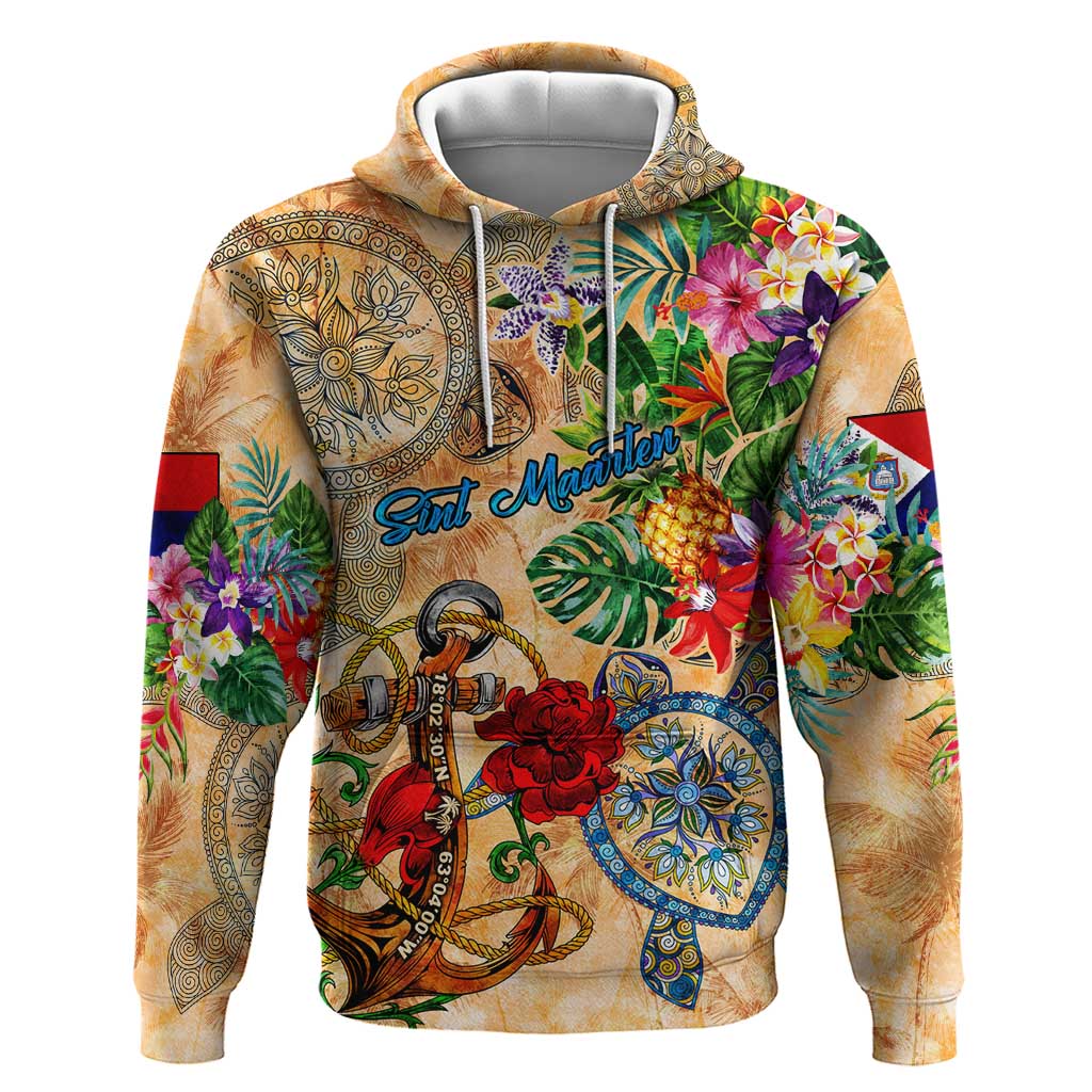 Sint Maarten Hoodie Geographic Coordinate Anchor - Turlte Tropical DT02