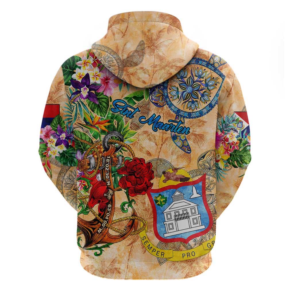 Sint Maarten Hoodie Geographic Coordinate Anchor - Turlte Tropical DT02