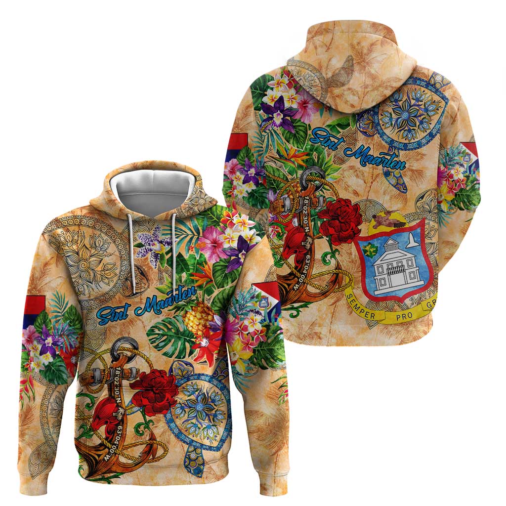 Sint Maarten Hoodie Geographic Coordinate Anchor - Turlte Tropical DT02