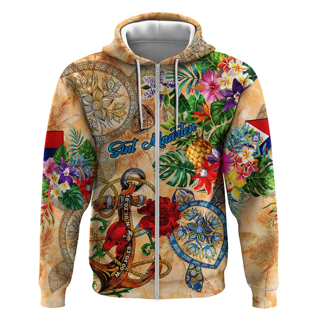 Sint Maarten Hoodie Geographic Coordinate Anchor - Turlte Tropical DT02