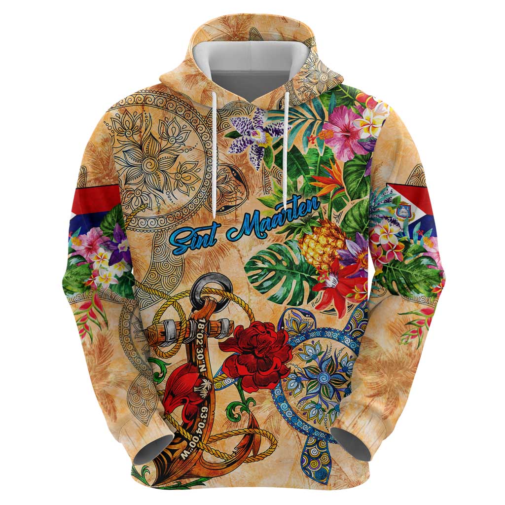 Sint Maarten Hoodie Geographic Coordinate Anchor - Turlte Tropical DT02