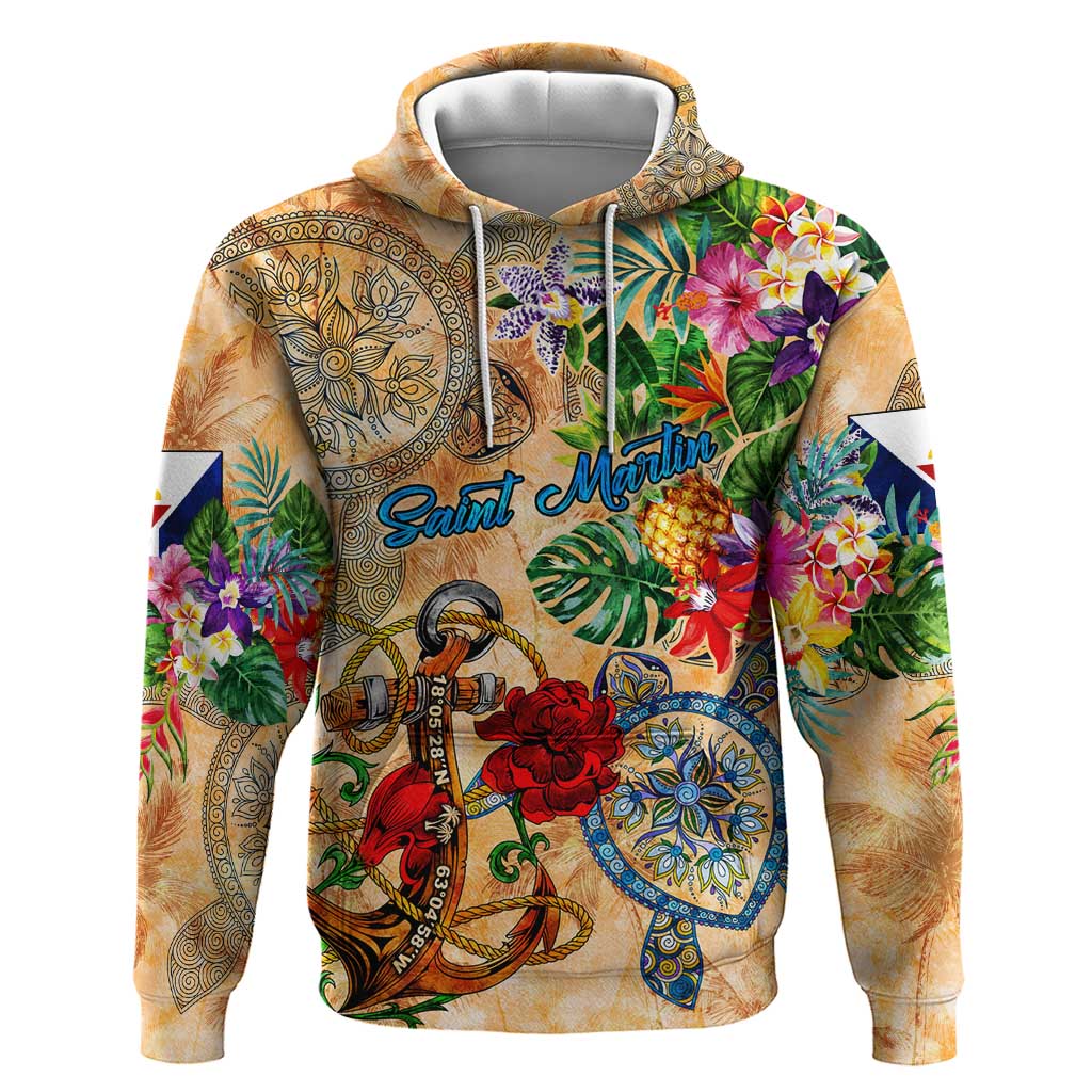 Saint Martin Hoodie Geographic Coordinate Anchor - Turlte Tropical DT02