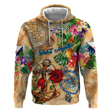 Saint Martin Hoodie Geographic Coordinate Anchor - Turlte Tropical DT02