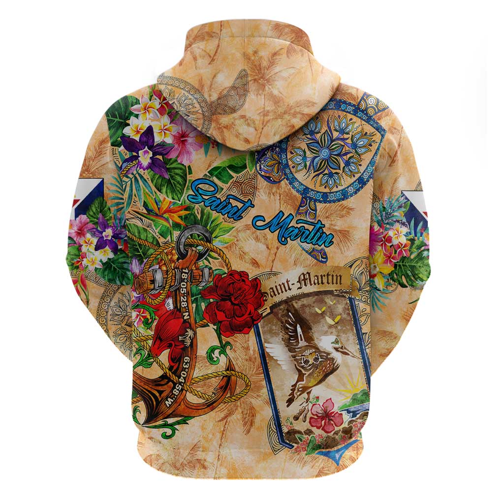 Saint Martin Hoodie Geographic Coordinate Anchor - Turlte Tropical DT02